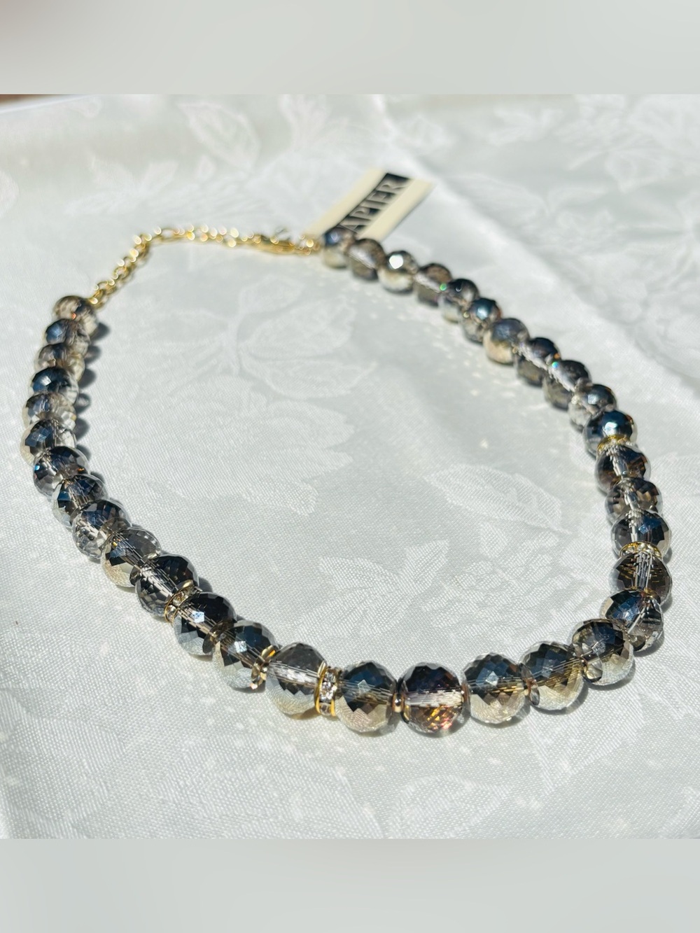 Napier Faceted Smoky Grey Crystal Bead Necklace